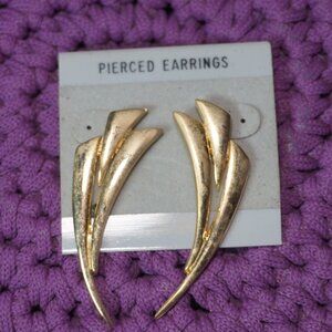 Vintage Womens Gold Pierced Abstract Lightning Bolt Shaped Metal Earrings